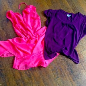 One onesie dress and purple silk blouse